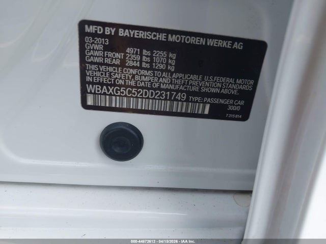 Продаж на аукціоні авто 2013 Bmw 528i, vin: WBAXG5C52DD231749, номер лоту: 44872612