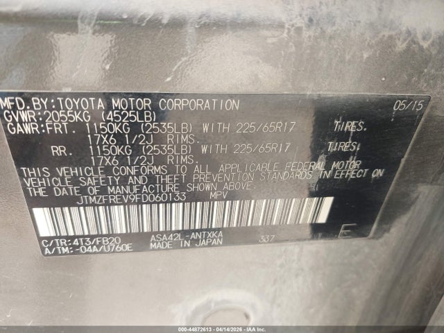 Aukcja sprzedaży 2015 Toyota Rav4 Le, vin: JTMZFREV9FD060133, numer aukcji: 44872613