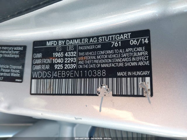 Aukcja sprzedaży 2014 Mercedes-benz Cla 250, vin: WDDSJ4EB9EN110388, numer aukcji: 44872615
