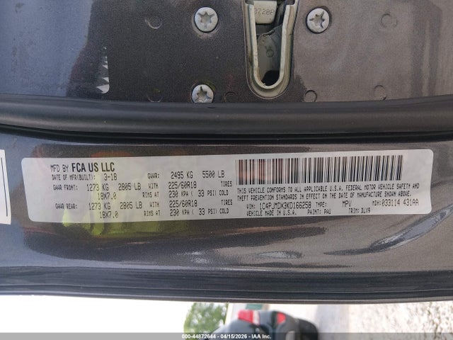 Продажа на аукционе авто 2019 Jeep Cherokee Limited 4x4, vin: 1C4PJMDX3KD166258, номер лота: 44872644