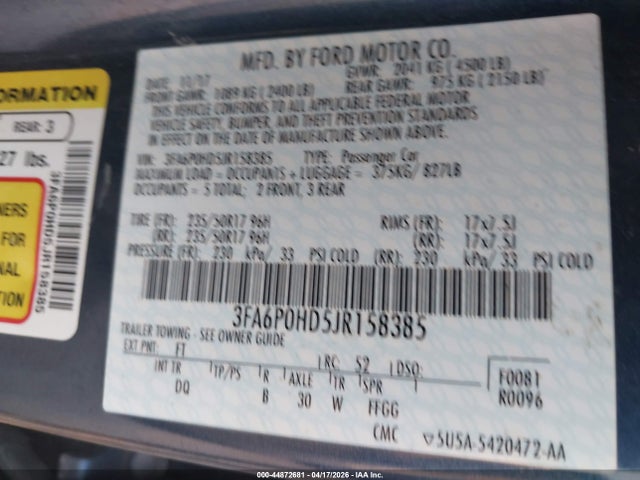 2018 FORD FUSION 3FA6P0HD5JR158385 Photo 8