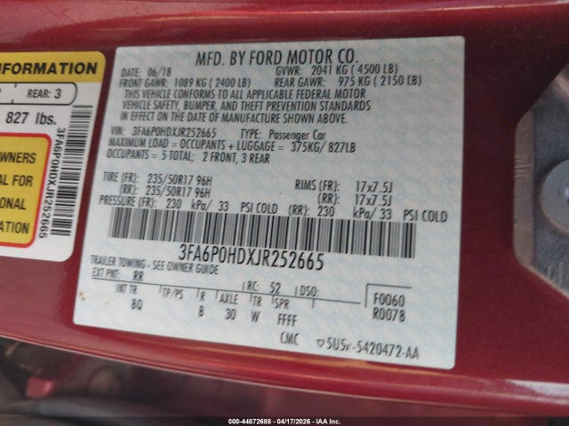 2018 FORD FUSION 3FA6P0HDXJR252665 Photo 8