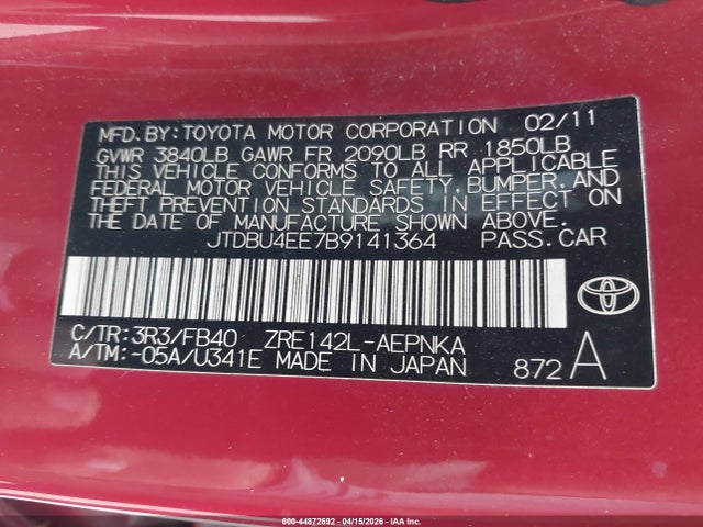 Aukcja sprzedaży 2011 Toyota Corolla Le, vin: JTDBU4EE7B9141364, numer aukcji: 44872692