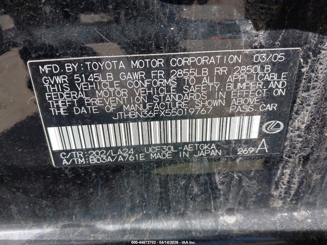 2005 LEXUS LS 430 JTHBN36FX55019767 Photo 8