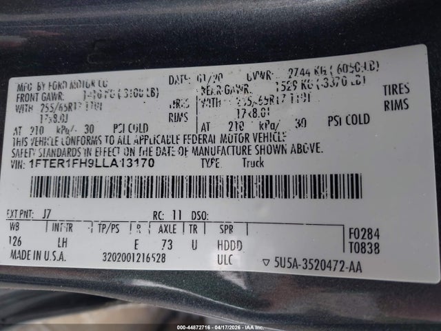 Aukcja sprzedaży 2020 Ford Ranger Xl, vin: 1FTER1FH9LLA13170, numer aukcji: 44872716