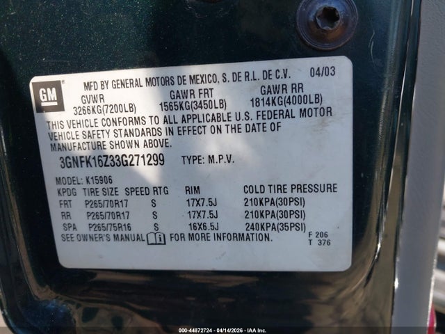 2003 CHEVROLET SUBURBAN 1500 3GNFK16Z33G271299 Photo 8