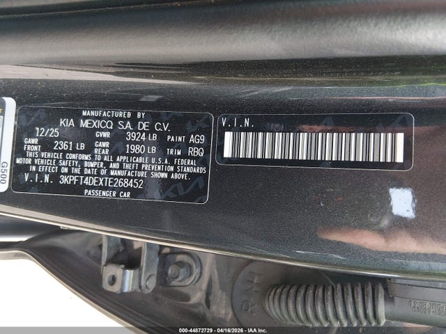 Продажа на аукционе авто 2026 Kia K4 Lxs, vin: 3KPFT4DEXTE268452, номер лота: 44872729