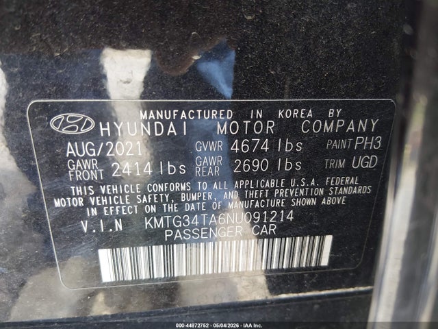 2022 Genesis G70 2.0t Rwd მანქანა იყიდება აუქციონზე, vin: KMTG34TA6NU091214, აუქციონის ნომერი: 44872752