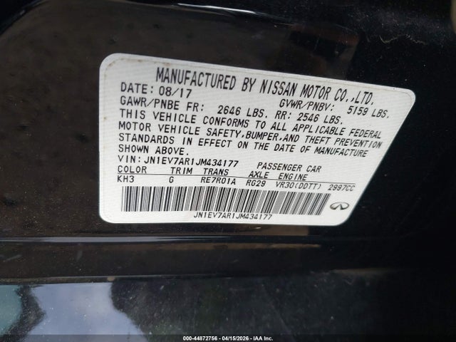 Aukcja sprzedaży 2018 Infiniti Q50 3.0t Luxe, vin: JN1EV7AR1JM434177, numer aukcji: 44872756