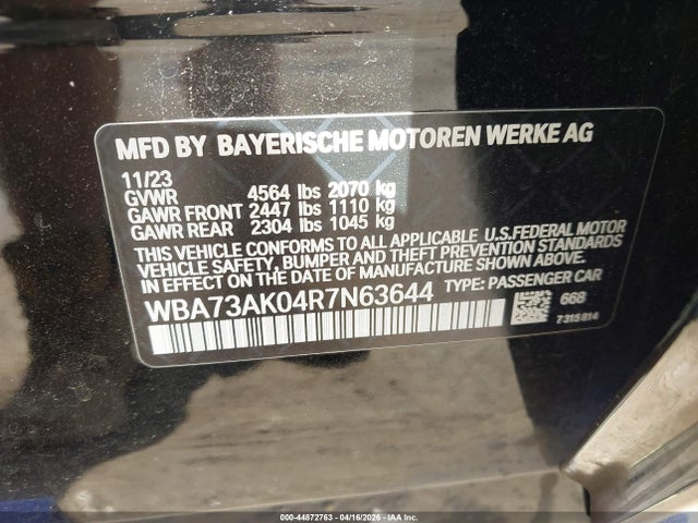 Aukcja sprzedaży 2024 Bmw 228i Gran Coupe Xdrive, vin: WBA73AK04R7N63644, numer aukcji: 44872763