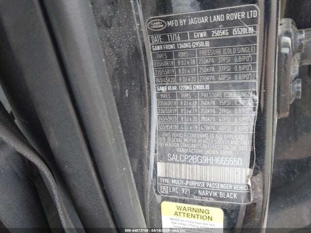 44872769 :رقم المزاد ، SALCP2BG9HH665550 vin ، 2017 Land Rover Discovery Sport Se مزاد بيع