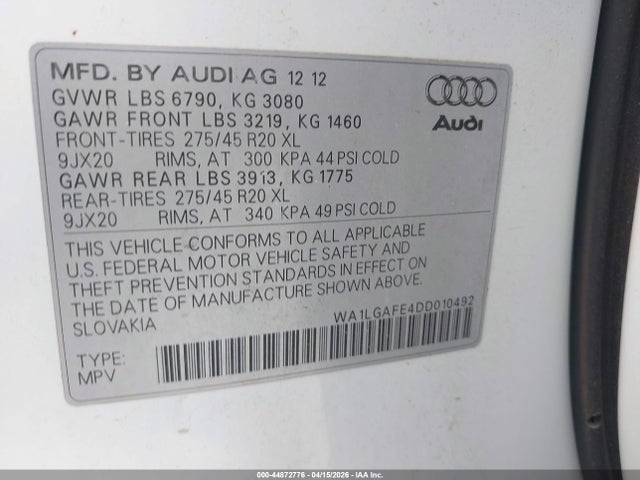 2013 AUDI Q7 WA1LGAFE4DD010492 Photo 8