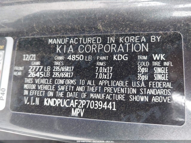 44872791 :رقم المزاد ، KNDPUCAF2P7039441 vin ، 2023 Kia Sportage Lx مزاد بيع