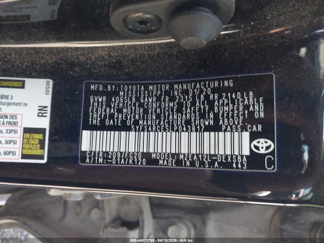 Продажа на аукционе авто 2020 Toyota Corolla Se, vin: 5YFS4RCE5LP043817, номер лота: 44872799