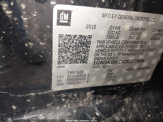 1GNSKBKC6JR277908 Chevrolet Tahoe Lt