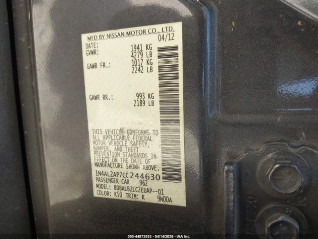 44872853 :رقم المزاد ، 1N4AL2AP7CC244630 vin ، 2012 Nissan Altima 2.5 S مزاد بيع
