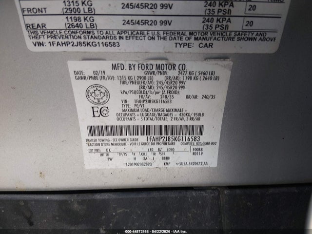 Aukcja sprzedaży 2019 Ford Taurus Limited, vin: 1FAHP2J85KG116583, numer aukcji: 44872868