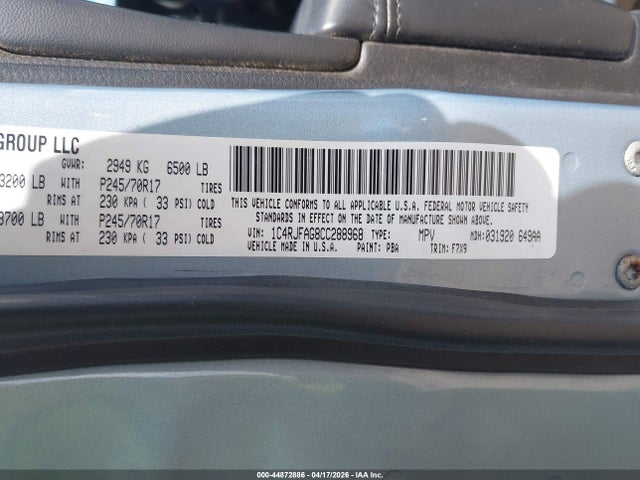44872886 :رقم المزاد ، 1C4RJFAG8CC288968 vin ، 2012 Jeep Grand Cherokee Laredo مزاد بيع