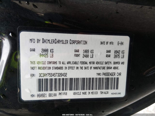 44872900 :رقم المزاد ، 3C3AY75S45T326432 vin ، 2005 Chrysler Pt Cruiser Gt مزاد بيع