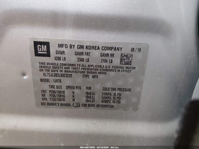 Продаж на аукціоні авто 2020 Chevrolet Trax Fwd Lt, vin: KL7CJLSB2LB023229, номер лоту: 44872908
