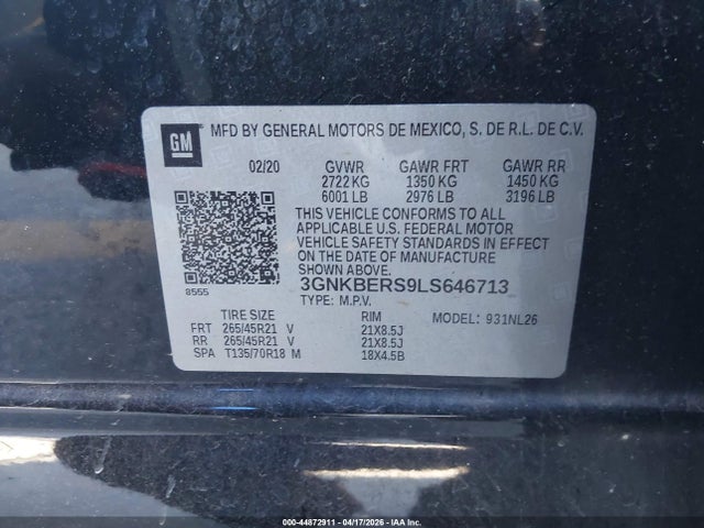 Aukcja sprzedaży 2020 Chevrolet Blazer Fwd Rs, vin: 3GNKBERS9LS646713, numer aukcji: 44872911