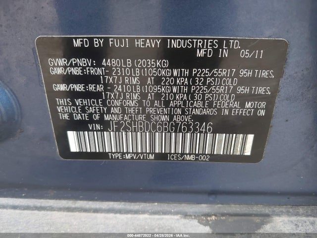 Aukcja sprzedaży 2011 Subaru Forester 2.5x Premium, vin: JF2SHBDC6BG763346, numer aukcji: 44872922