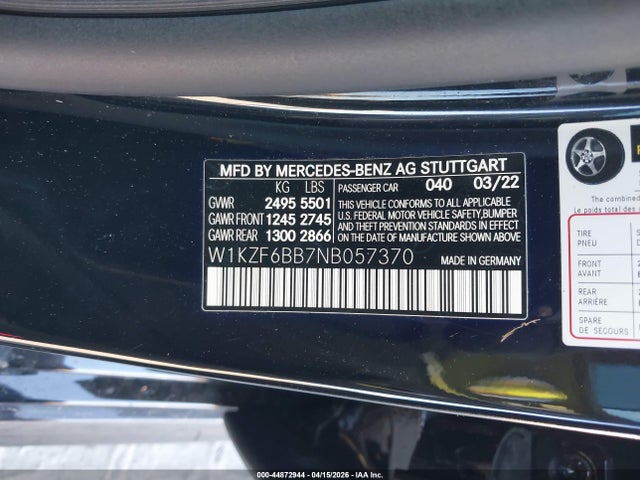 44872944 :رقم المزاد ، W1KZF6BB7NB057370 vin ، 2022 Mercedes-benz Amg E 53 4matic مزاد بيع