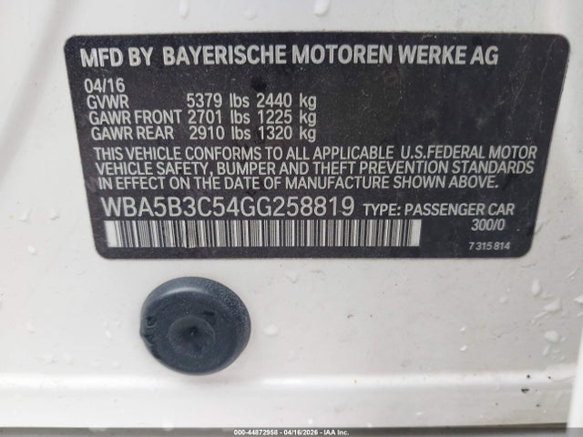 Продажа на аукционе авто 2016 Bmw 535i Xdrive, vin: WBA5B3C54GG258819, номер лота: 44872958