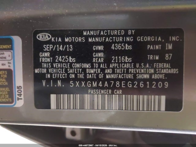 Aukcja sprzedaży 2014 Kia Optima Lx, vin: 5XXGM4A78EG261209, numer aukcji: 44872967