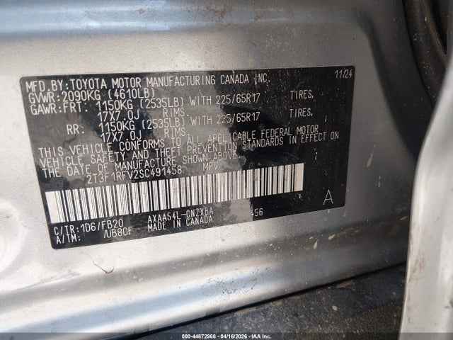 Aukcja sprzedaży 2025 Toyota Rav4 Le, vin: 2T3F1RFV2SC491458, numer aukcji: 44872968