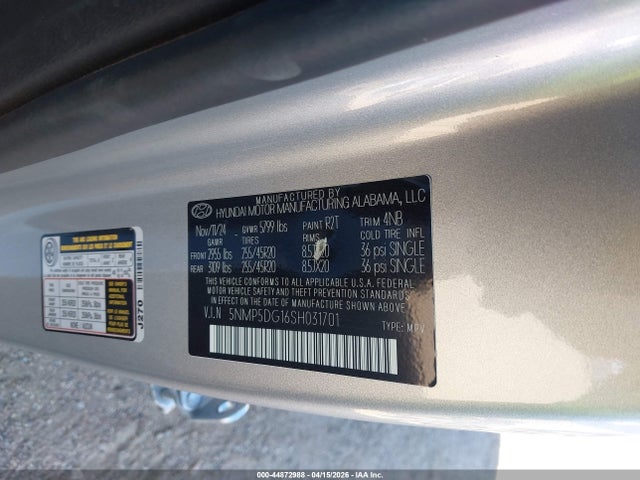 44872988 :رقم المزاد ، 5NMP5DG16SH031701 vin ، 2025 Hyundai Santa Fe Hybrid Calligraphy مزاد بيع