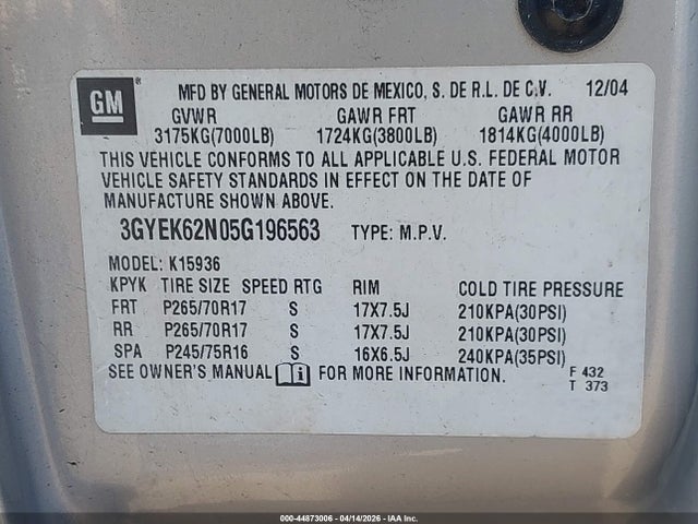 2005 CADILLAC ESCALADE EXT 3GYEK62N05G196563 Photo 8