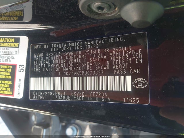 Продажа на аукционе авто 2023 Toyota Camry Trd, vin: 4T1KZ1AK5PU073397, номер лота: 44873034