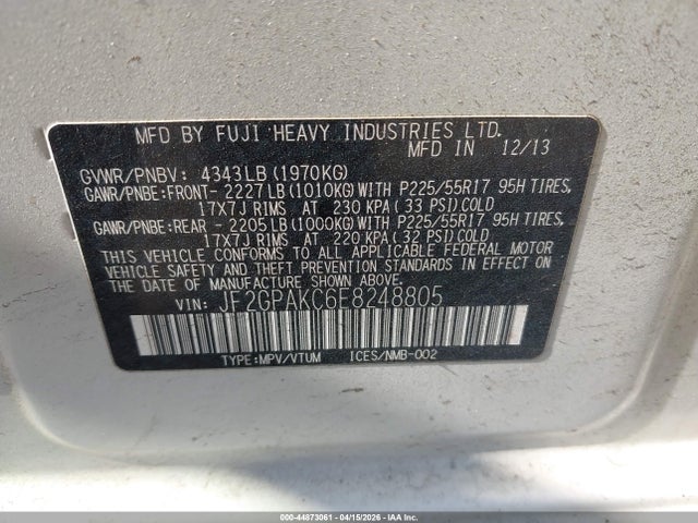Продаж на аукціоні авто 2014 Subaru Xv Crosstrek 2.0i Limited, vin: JF2GPAKC6E8248805, номер лоту: 44873061