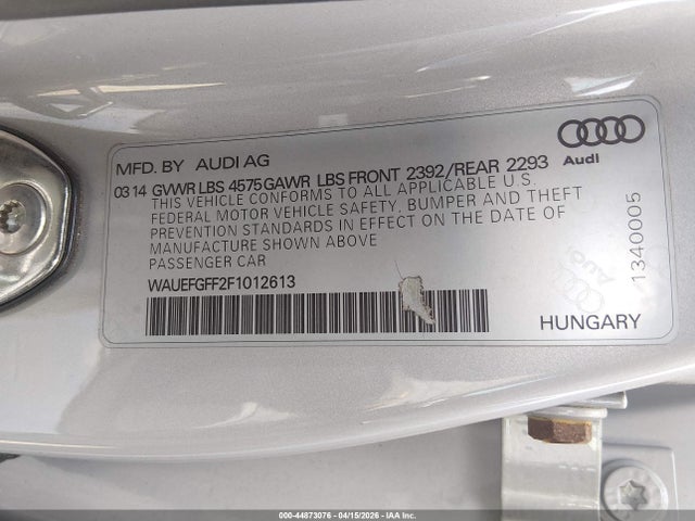 44873076 :رقم المزاد ، WAUEFGFF2F1012613 vin ، 2015 Audi A3 2.0t Premium مزاد بيع