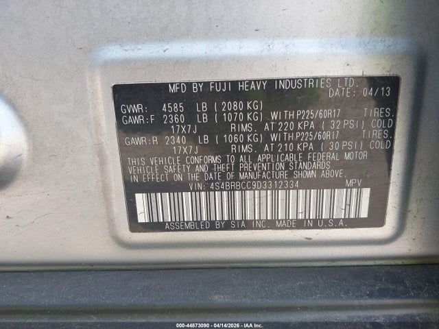 Aukcja sprzedaży 2013 Subaru Outback 2.5i Premium, vin: 4S4BRBCC9D3312334, numer aukcji: 44873090