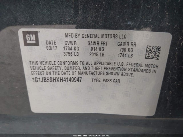 1G1JB5SHXH4149947 Chevrolet Sonic Ls Auto