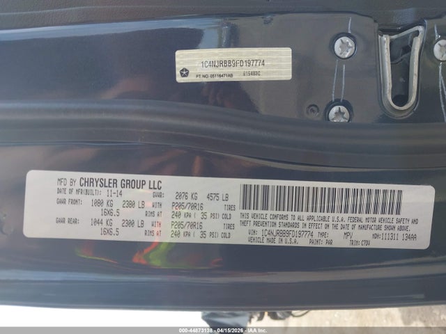 44873138 :رقم المزاد ، 1C4NJRBB9FD197774 vin ، 2015 Jeep Patriot Sport مزاد بيع