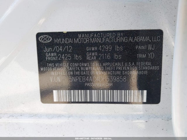 Продаж на аукціоні авто 2013 Hyundai Sonata Gls, vin: 5NPEB4AC4DH539858, номер лоту: 44873140