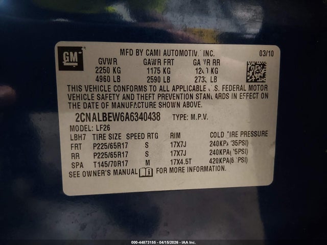 Продаж на аукціоні авто 2010 Chevrolet Equinox Ls, vin: 2CNALBEW6A6340438, номер лоту: 44873155