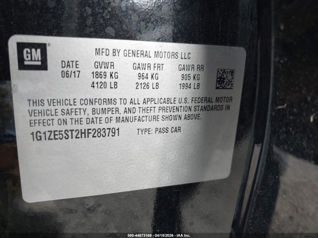 Aukcja sprzedaży 2017 Chevrolet Malibu 1lt, vin: 1G1ZE5ST2HF283791, numer aukcji: 44873169