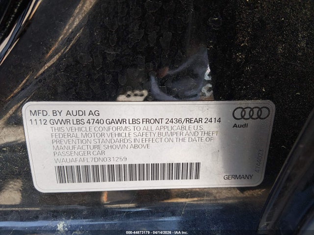 Aukcja sprzedaży 2013 Audi A4 2.0t Premium, vin: WAUAFAFL7DN031259, numer aukcji: 44873179