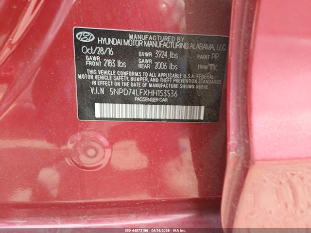 5NPD74LFXHH153536 Hyundai ELANTRA SE
