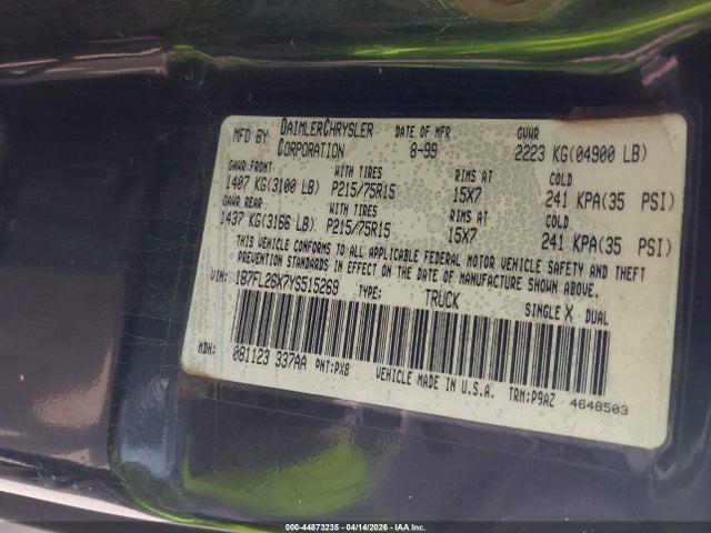 2000 DODGE DAKOTA 1B7FL26X7YS515269 Photo 8