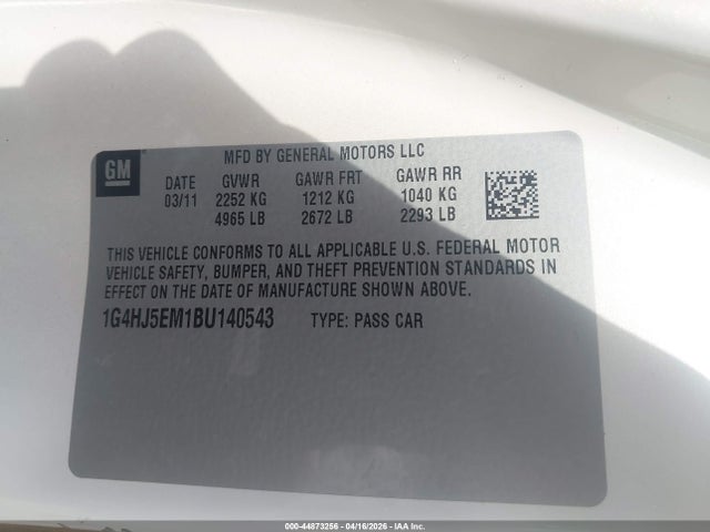 2011 Buick Lucerne Cxl Premium მანქანა იყიდება აუქციონზე, vin: 1G4HJ5EM1BU140543, აუქციონის ნომერი: 44873256