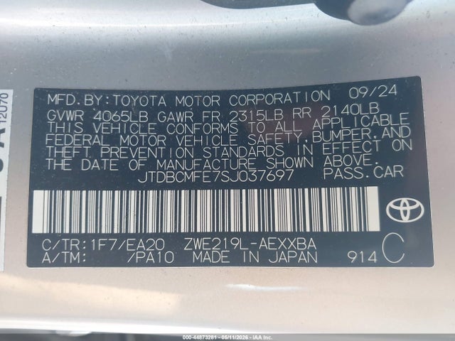 Продаж на аукціоні авто 2025 Toyota Corolla Hybrid Xle, vin: JTDBCMFE7SJ037697, номер лоту: 44873281