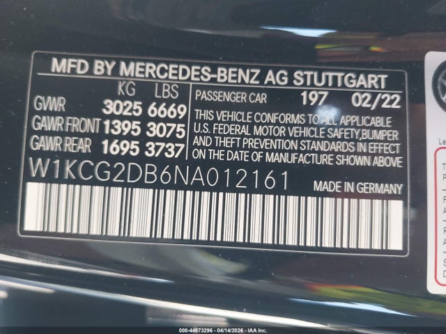 W1KCG2DB6NA012161 Mercedes-Benz EQS 450+