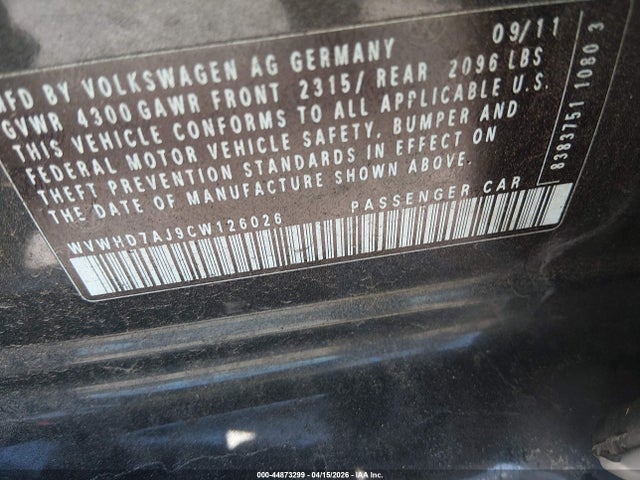 Продаж на аукціоні авто 2012 Volkswagen Gti 4-door, vin: WVWHD7AJ9CW126026, номер лоту: 44873299