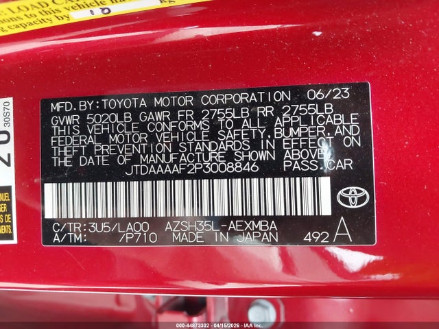 44873302 :رقم المزاد ، JTDAAAAF2P3008846 vin ، 2023 Toyota Crown Limited مزاد بيع