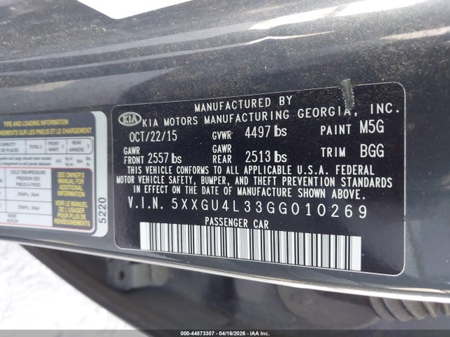 Продаж на аукціоні авто 2016 Kia Optima Ex, vin: 5XXGU4L33GG010269, номер лоту: 44873307
